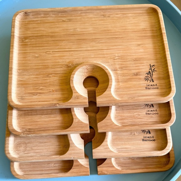 NWOT Bamboo Hors d'oeuvres Plate with Wine Glass Holder: Set 4 - Picture 6 of 13
